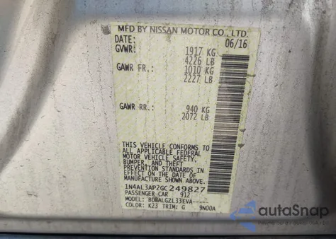 2016 Nissan Altima 2.5/2.5 S/2.5 Sl/2.5 Sr/2.5 Sv from USA, damaged, VIN 1N4AL3AP2GC249827